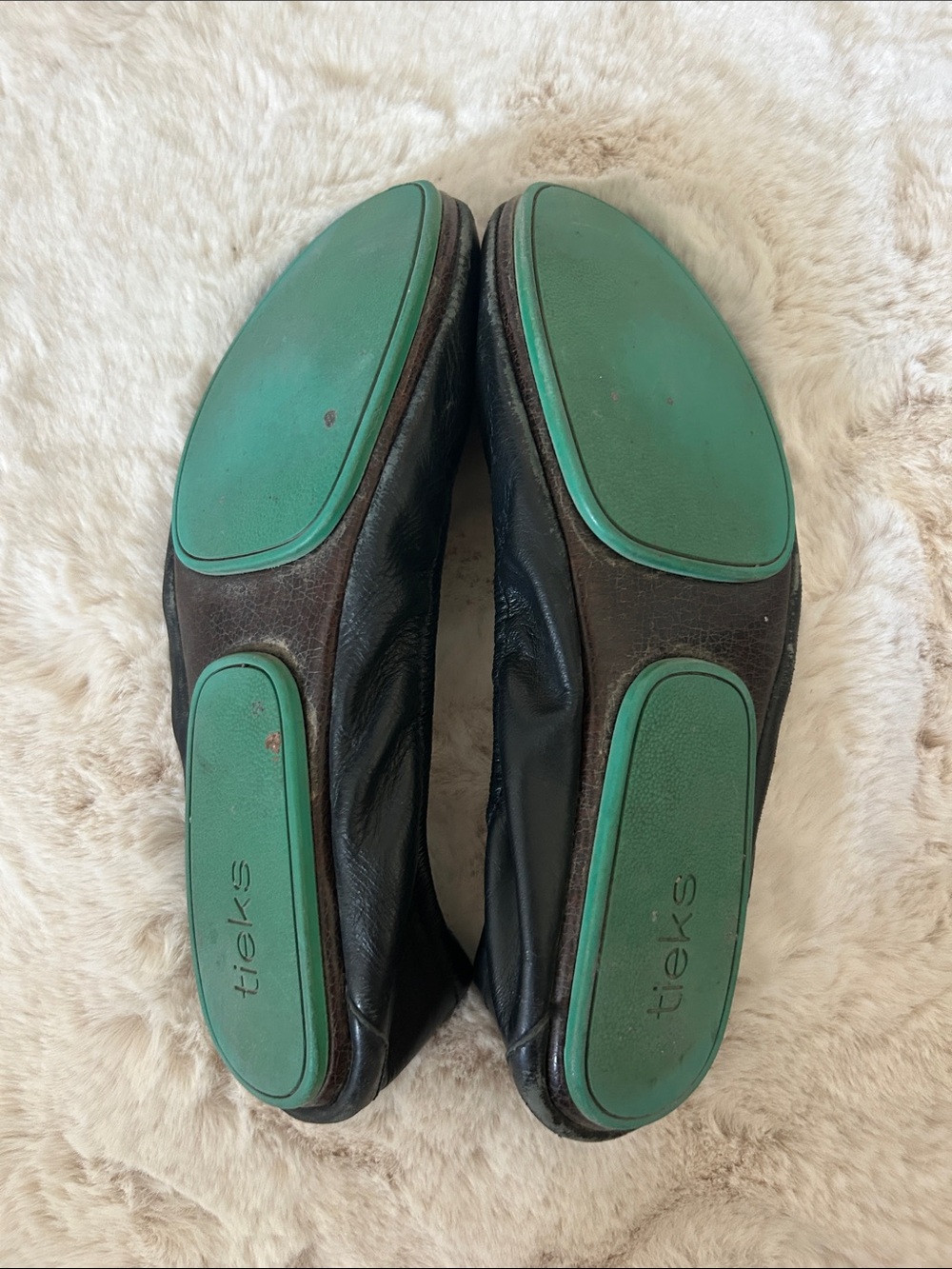 Tieks Black Leather Flats with Teal Soles - Picture 3 of 6